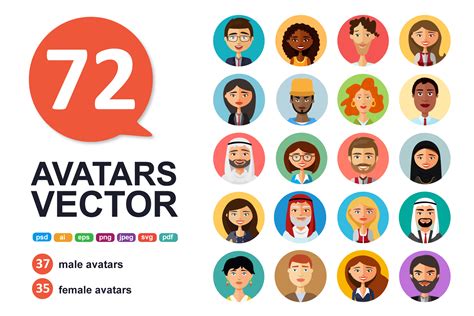 72 Avatar Icons Vector People Collection Gráfico Por Niko Dzhi