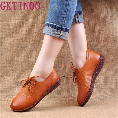 Gktinoo Genuine Leather Flat Shoe Hand Sewing Mother Pregnant Shoe