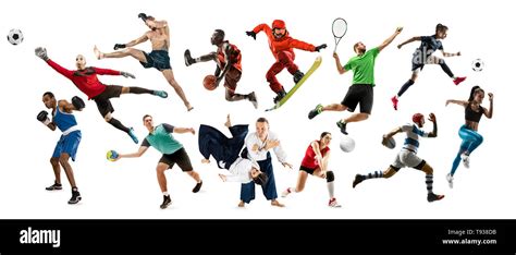 Deporte collage Tenis running badminton fútbol y fútbol americano baloncesto balonmano