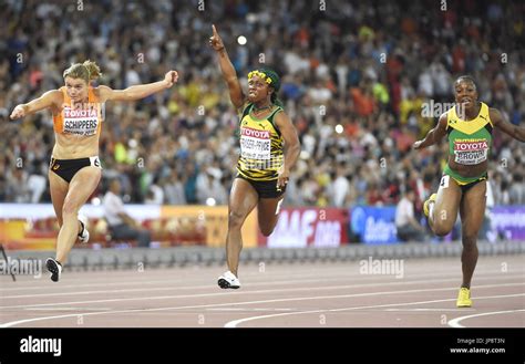 Jamaican Sprinter Shelly Ann Fraser Pryce C Celebrates After Winning
