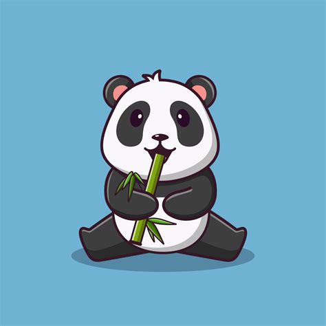 Cute Cartoont Panda Eating Bamboo Vector Cartoon Illustration Cartoon