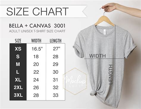 Bella Canvas 3001 Size Chart Tshirt Measurements 3001 Size Etsy