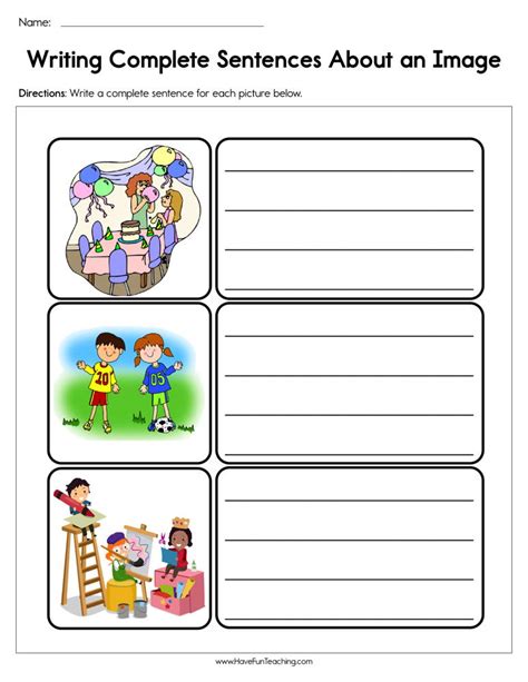 Writing Complete Sentences About An Image Worksheet By Teach Simple
