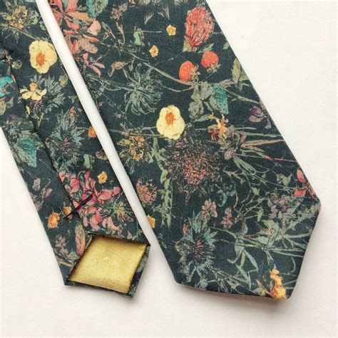Men S Floral Tie Handmade Using Dark Green Wildflower Etsy Mens Floral Tie Floral Tie