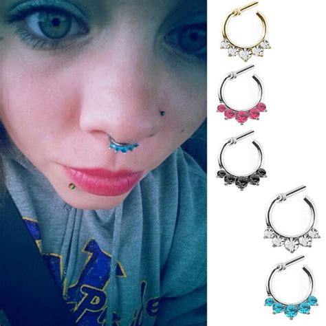 1 Pcs 5colors Stainless Steel Crystal Rhinestone Nose Ring Faux Fake