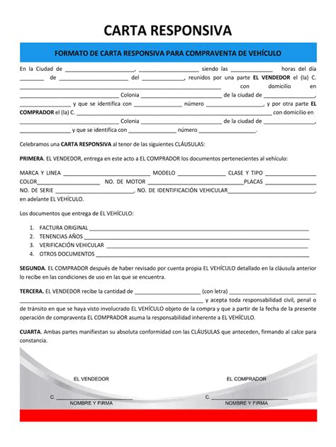 Carta Responsiva De Auto Pdf Fill Online Printable Fillable