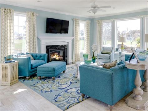 Blue And White Living Room Decor Transitional Style Room