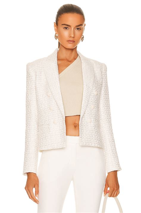 L Agence Brooke Double Breasted Cropped Blazer In Ivory Fwrd