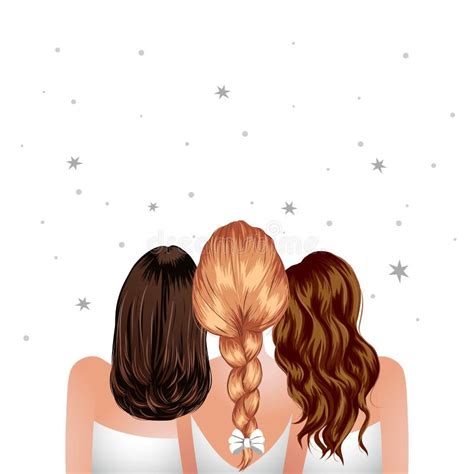 Three Woman Standing Together Girl Best Friends Back View Stock Vector Illustration Of Design