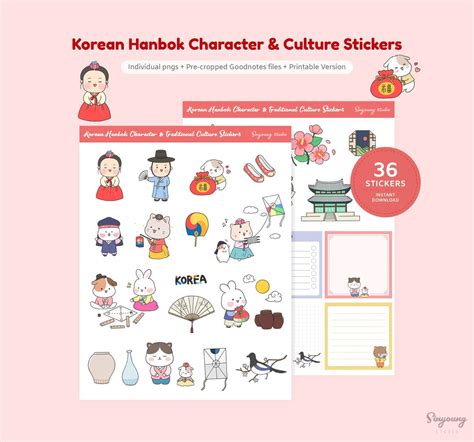 Cute Korean Hanbok Character Digital Planner Stickers Korean