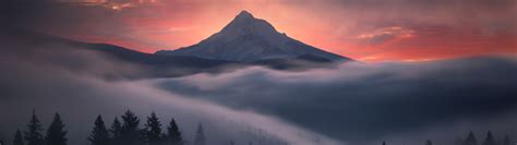 3840x1080 The Snowy Mountain In Forest 3840x1080 Resolution Wallpaper