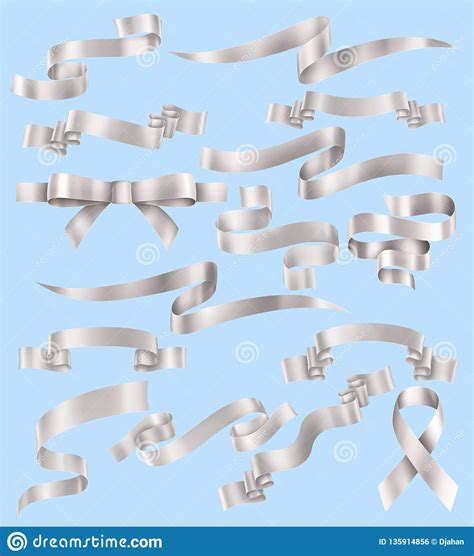 Set Of White Or Silver Ribbons Stock Vector Illustration Of Ribbon