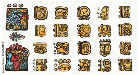 Mayan Alphabet Ancient Mexican Mesoamerican Glyphs Hieroglyphics