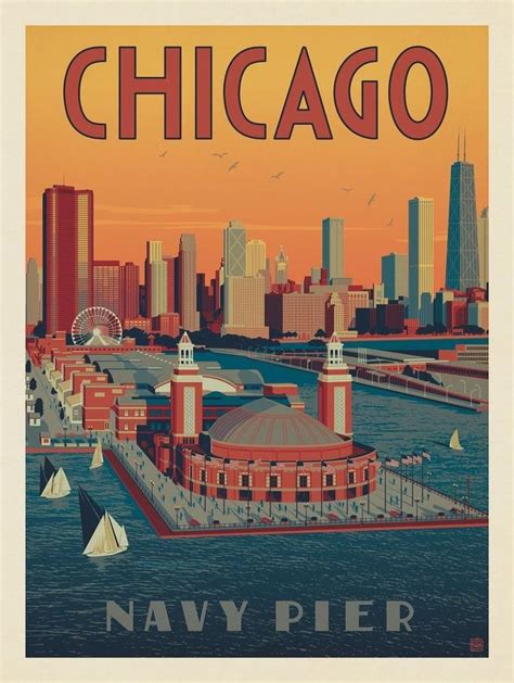An Image Of A Vintage Chicago Navy Pier Poster