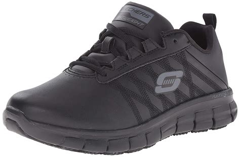Skechers For Work Womens Sure Track Erath Athletic Lace Slip Black