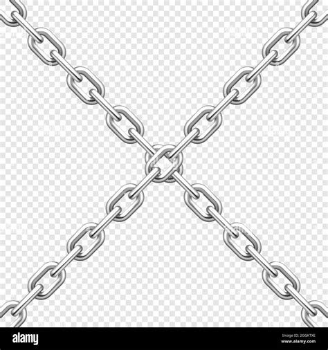 Realistic Crossing Metal Chains With Silver Links On Transparent