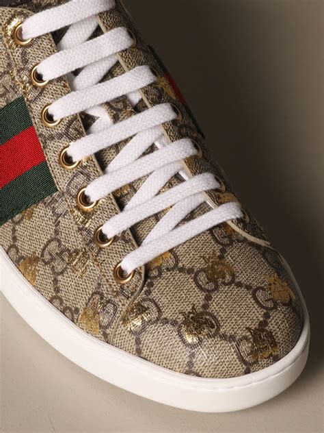 Gucci Ace Sneakers With Gg Supreme Print And Laminated Bees Sneakers