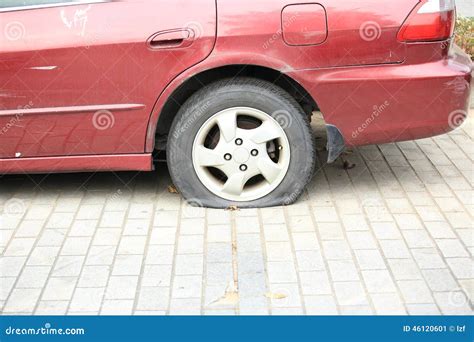 Flat Tire On Car Wheel Stock Image Image Of Automobile 46120601