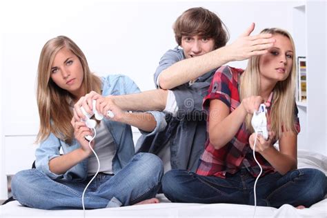 Young People Playing Computer Games Royalty Free Stock Photo Image
