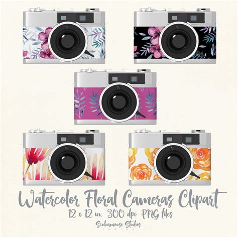 Watercolor Floral Cameras Clipart Clipart Clip Art Floral Etsy