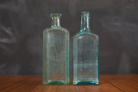 Vintage Apothecary Bottles Pair Of Blue Glass Antique Pharmacy