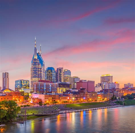 Nashville Tennessee Usa Downtown City Skyline On The Cumberland River