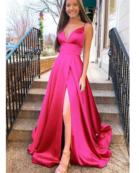 hot pink long prom dress 2020 senior girls graduation with straps form siaoryne