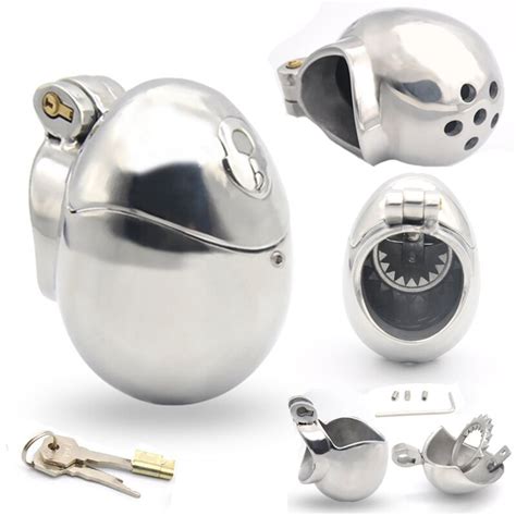 L Stainless Steel Egg Shape Ball Stretcher Male Chastity Cage Cock Ring Sex Toys For Men