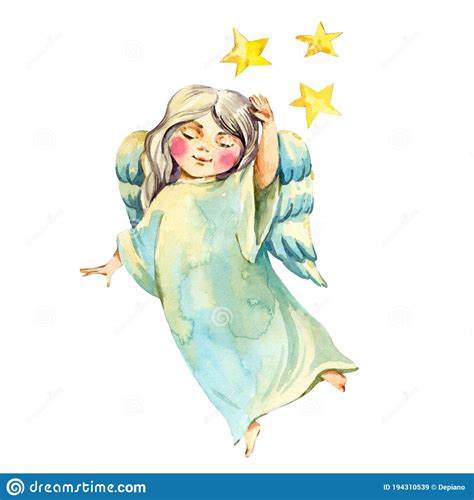 Watercolor Angel With Wings Christmas Angel Illustration Stock Image