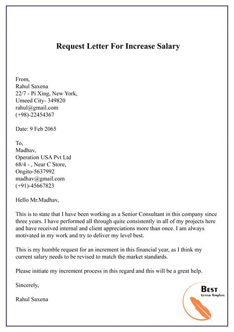 5 Free Request Letter Template For Salary Sample And Example