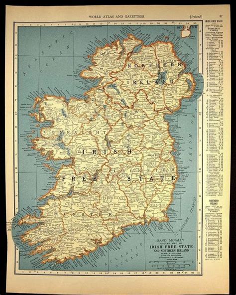 Vintage Ireland Map Wall Art Decor Frameable Original Traveler Etsy