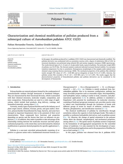 Pdf Characterization And Chemical Modification Of Pullulan Produced