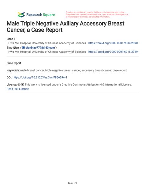 Pdf Male Triple Negative Axillary Accessory Breast Cancer A Case Report