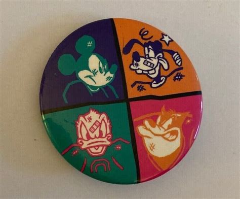 Vintage Mickey Mouse Goofy Donald Duck Pete Fight With Bandages Button Pin
