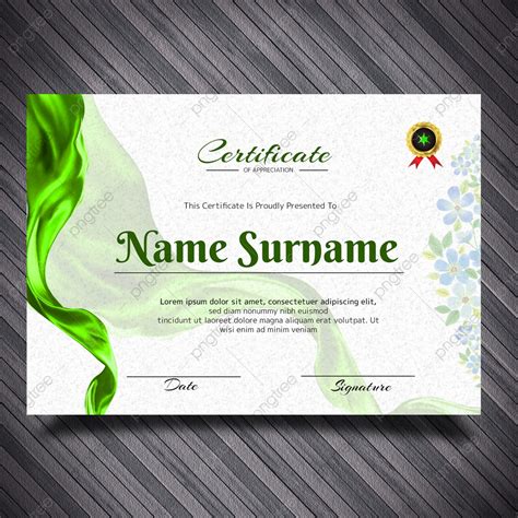 Green Theme Certificate Template With Green Silk Fabric Decoration