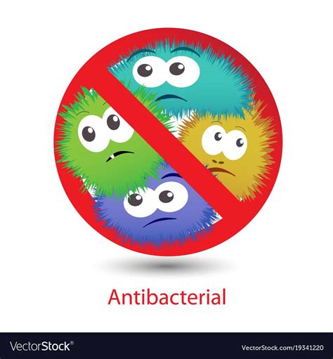 Antibacterial Sign With A Funny Cartoon Bacteria Vector Image On