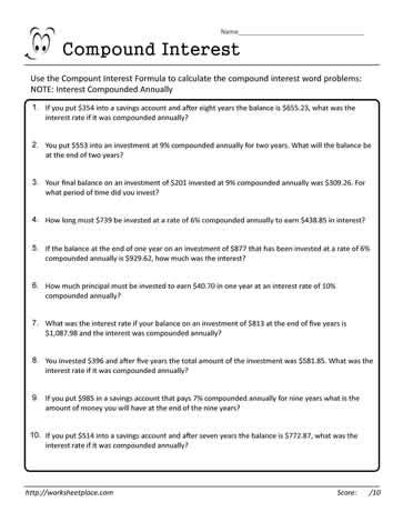 Name _ compound interest practice worksheet rdirections: Compound Interest Worksheet 02 Worksheets
