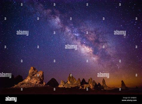 The Milky Way Galaxy Over The Trona Pinnacles In California Stock Photo