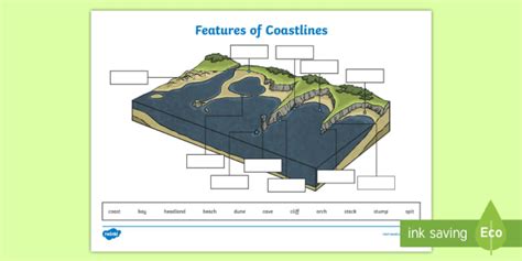 Features Of Coastline Labelling Worksheet Planit Geography Year 6 Our