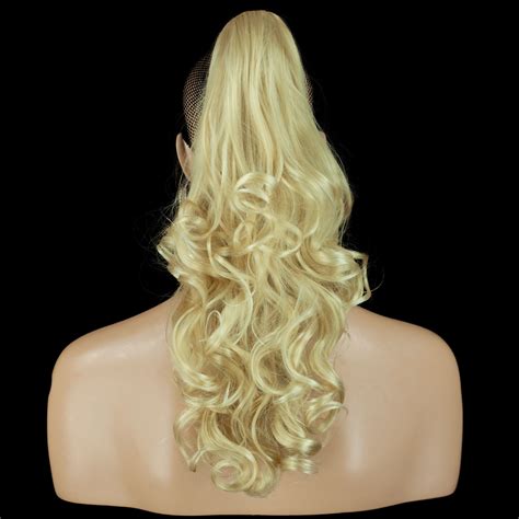 Ponytail Clip In Hair Extensions Light Blonde 613 Reversible 4 Styles