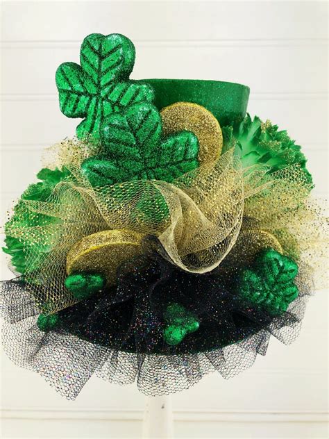 St Patrick S Day Decor Top Hat Green With Shamrocks Etsy In