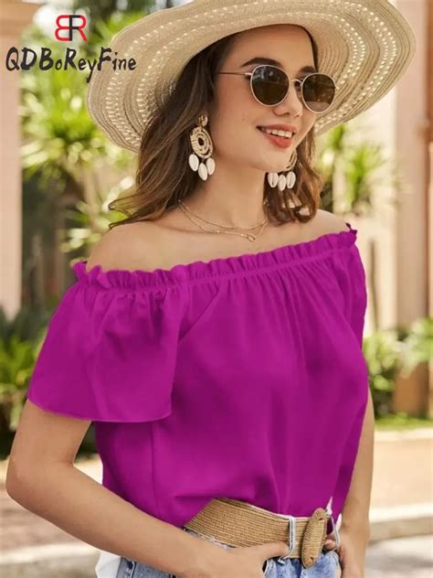 summer women blouse short sleeve off shoulder sexy vacation beautiful blouse club party crop top