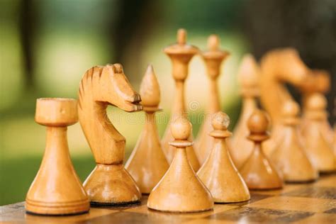 Old Vintage Chess Standing On Chessboard Stock Image Image Of Piece