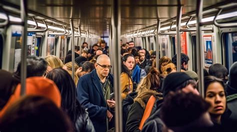 Premium AI Image People Inside The Crowded Metro Train