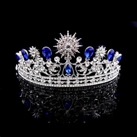 Royal Blue And Silver Crystal Bride Crown For Wedding Princess Jewelry Hair Jewelry Wedding