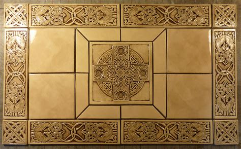 Decorative Handmade Ceramic Tile Handmade Relief Carved Celtic Cross