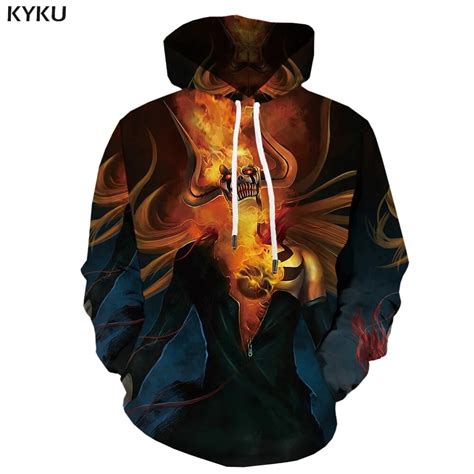 Kyku 3d Hoodies Skull Sweatshirts Men Flame Hoody Anime Film Hoodie