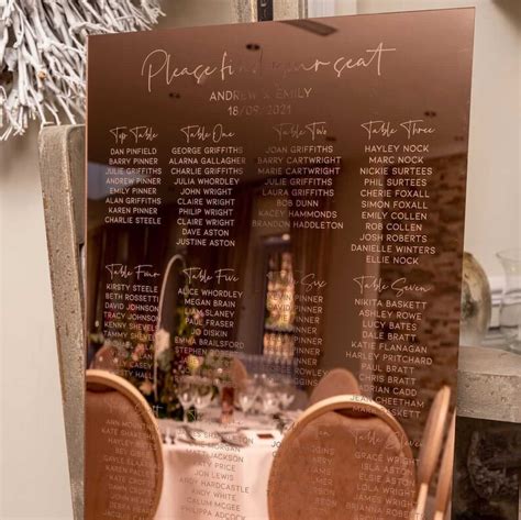 Mirror Acrylic Wedding Table Plan Engraved Guest Seating Etsy Uk