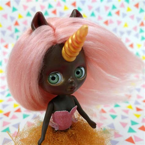 Ooak Lps Black Unicorn Blythe Doll Custom Petite Black Blythe Etsy