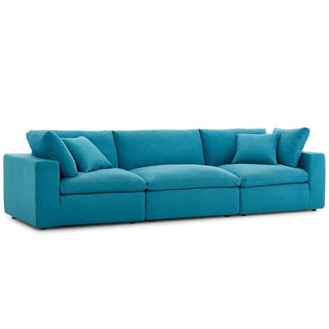 Commix Down Filled Overstuffed 3 Piece Sectional Sofa Set In Teal